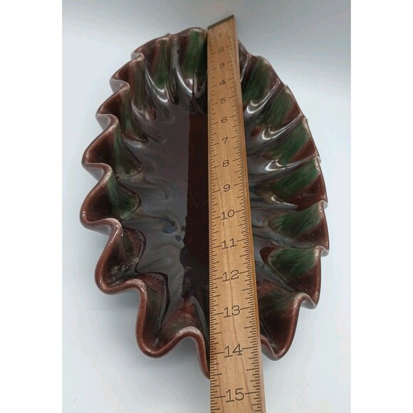 Royal Haeger Ruffle Dish Brown Green VTG Glaze R309 USA Scalloped Console - Picture 3 of 7